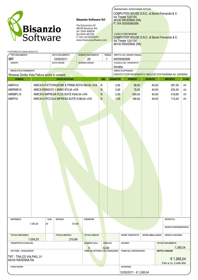 Esempio di documento di trasporto